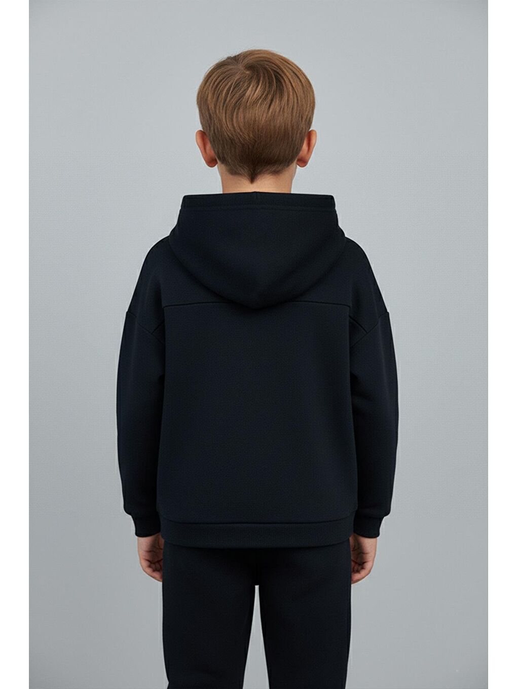 Unisex Çocuk Basic Pamuklu Kapüşonlu Sweatshirt - Siyah-2