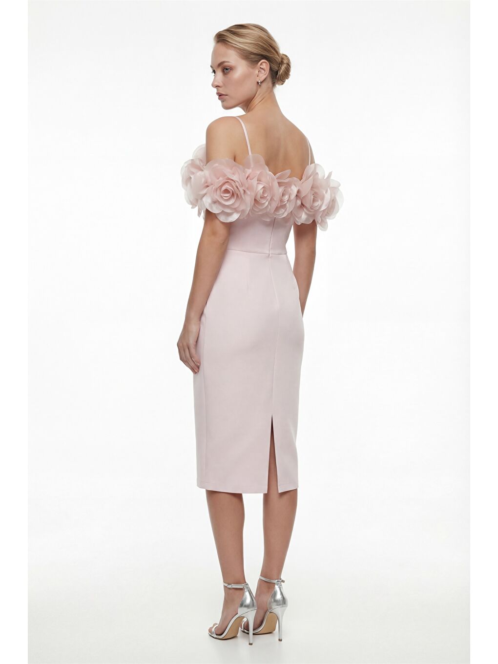 Pembe Kadın Pudra Yakası Gül Detaylı Söz Nişan Nikah Abiye Elbise-4