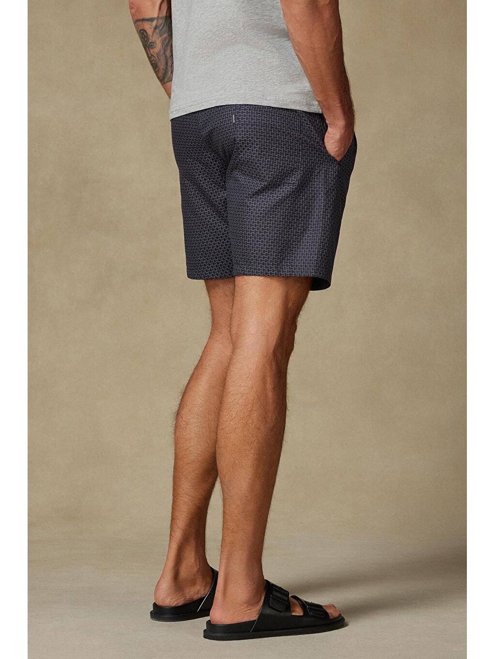 Sky Poplin Pamuklu Comfort Fit Siyah Erkek Kareli Şort-3