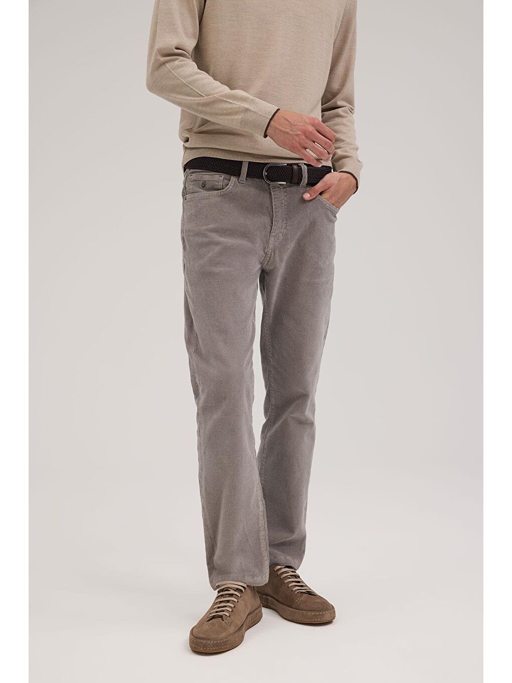 Gri Comfort Fit Kadife Spor Pantolon