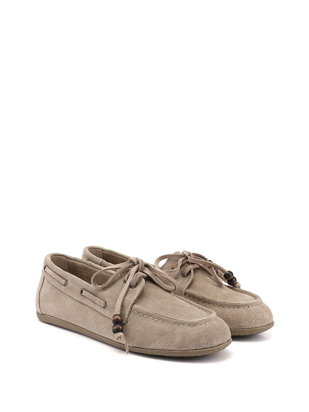 Bej Kadın KUM Bağcıklı Hakiki Deri Comfort Ayakkabı-1