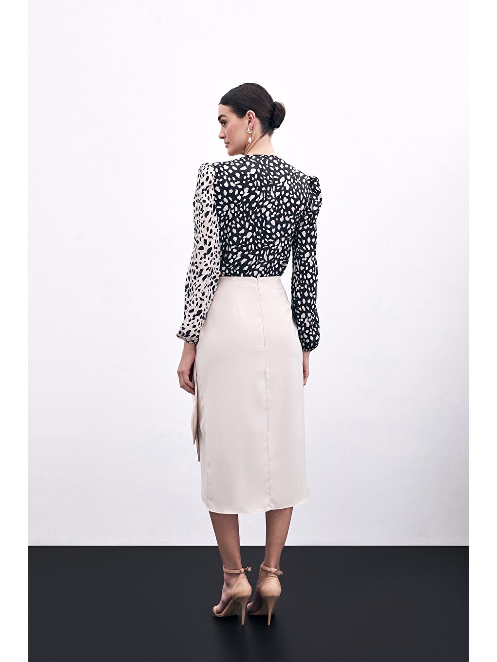 Bağlama Detaylı Kruvaze Etek - Bej-7