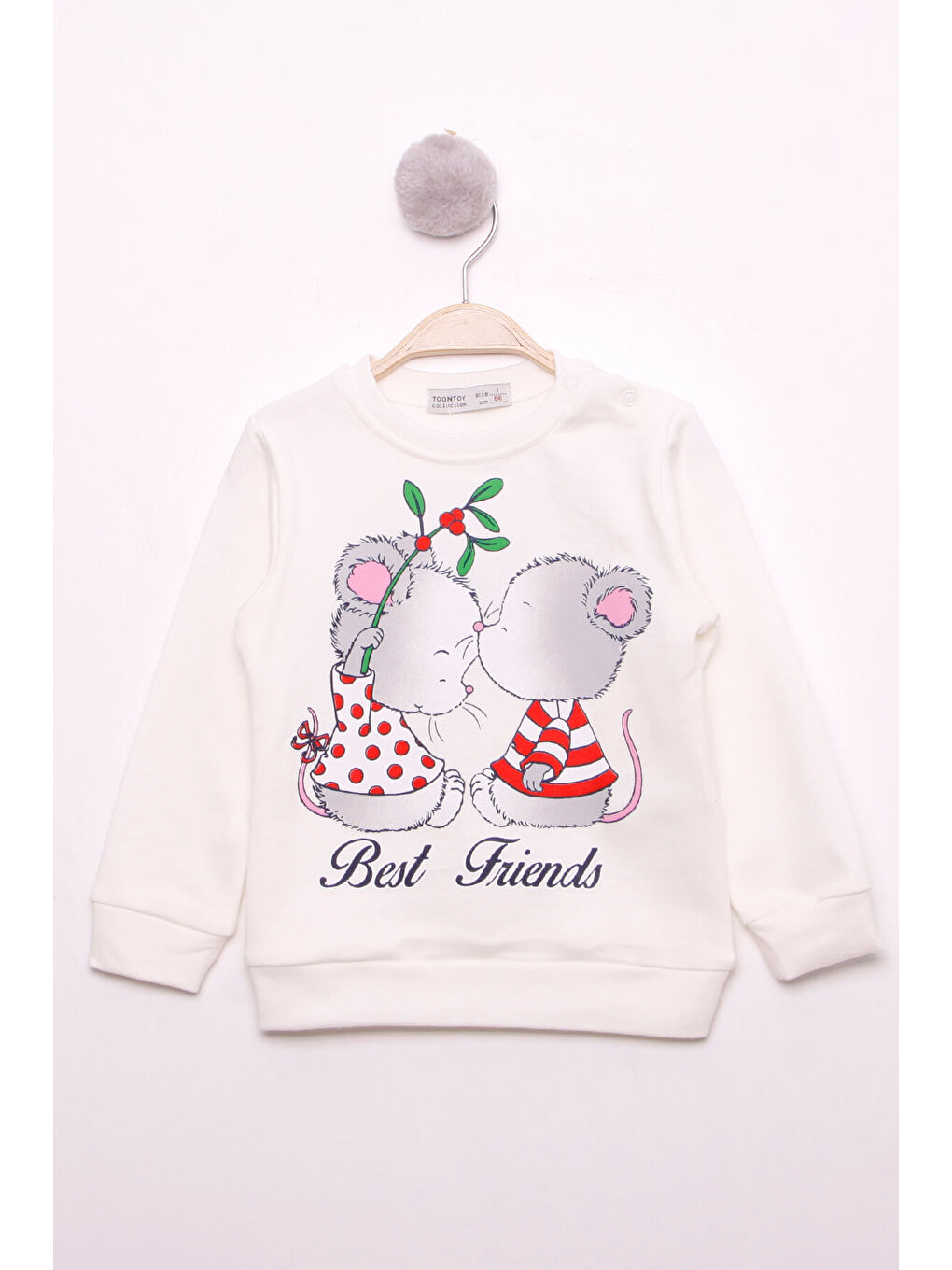 Ekru Kız Çocuk Best Friend Baskılı Pamuklu Sweatshirt