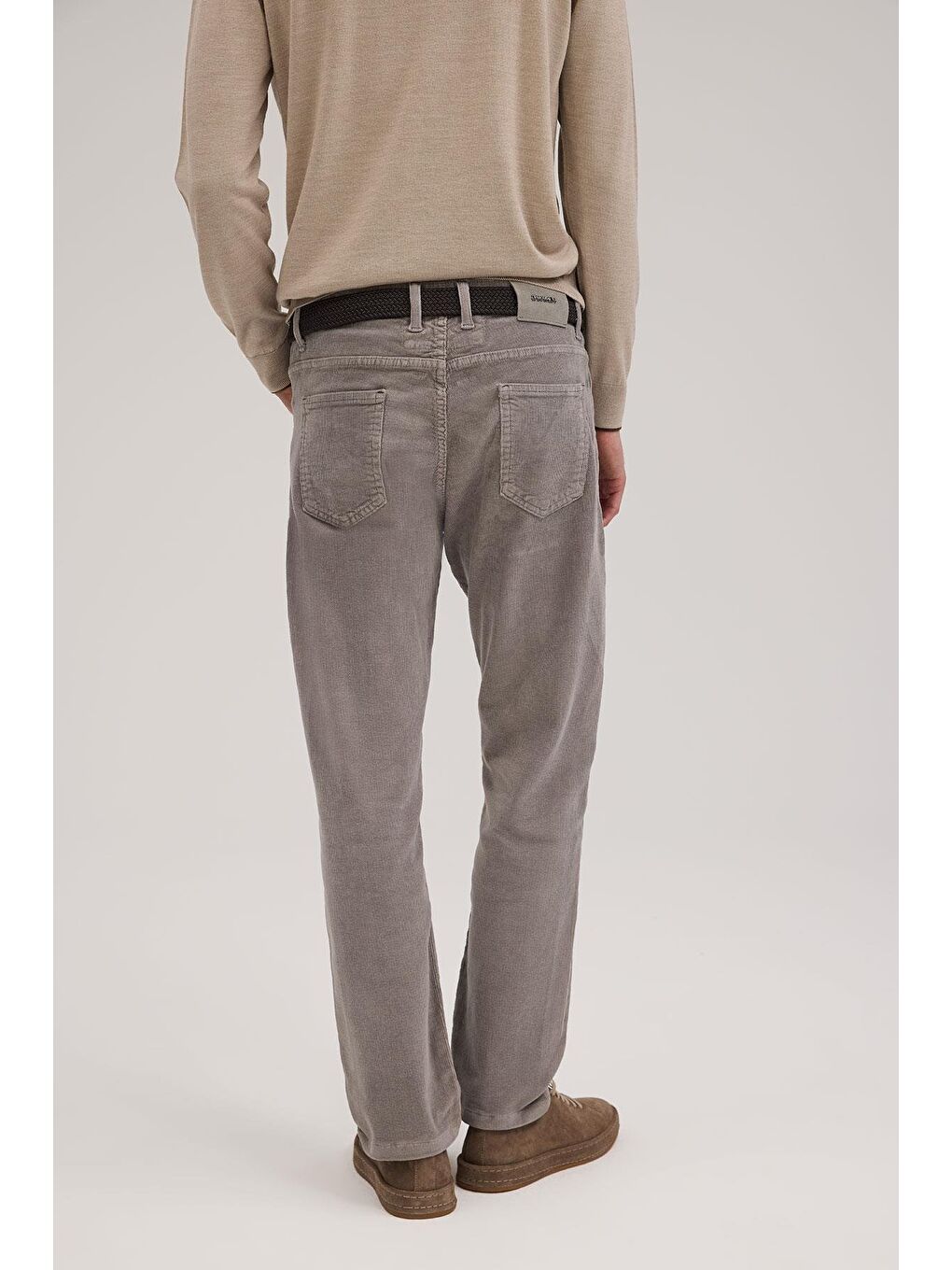 Gri Comfort Fit Kadife Spor Pantolon-3