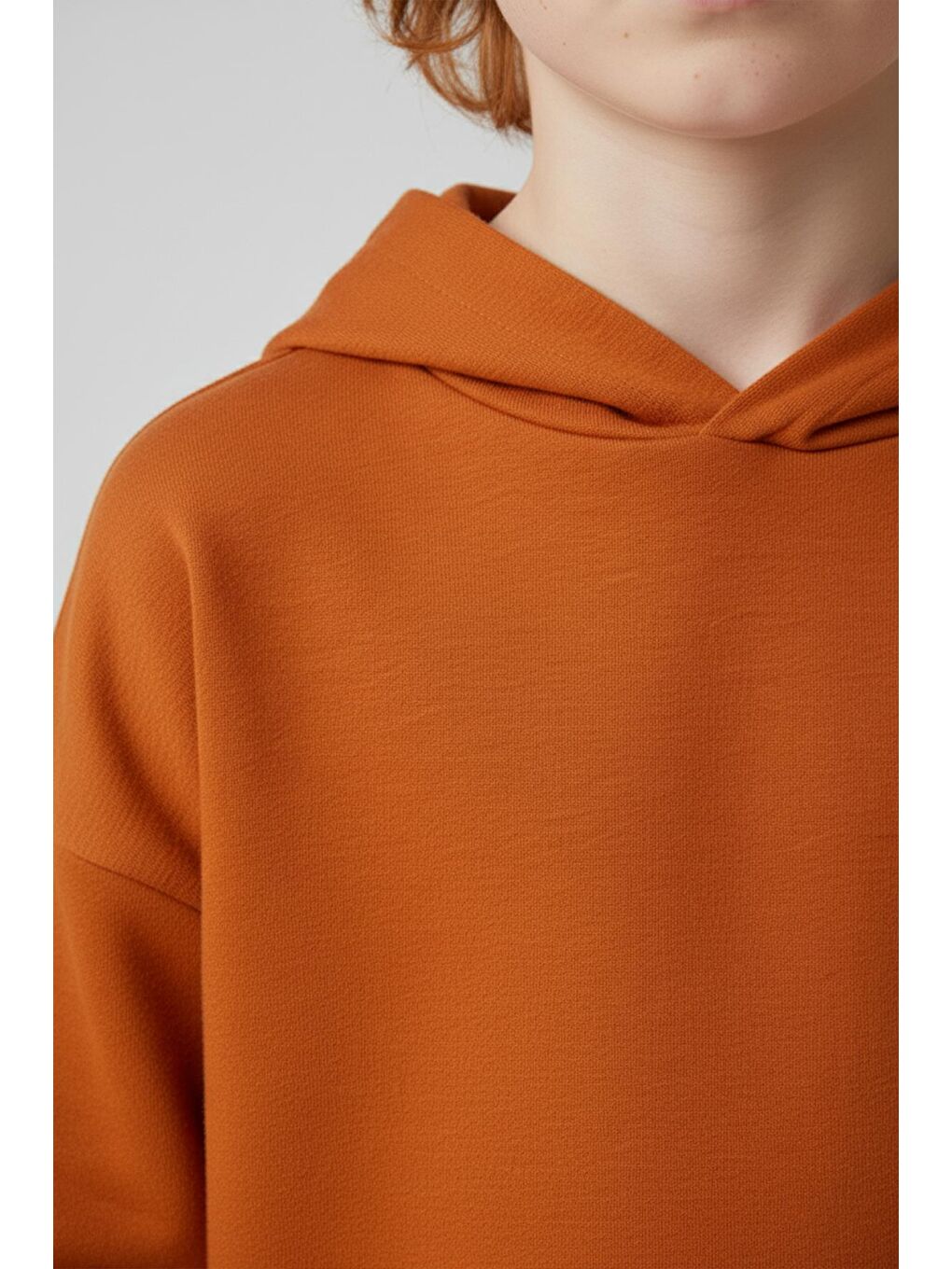 Unisex Çocuk Basic Pamuklu Kapüşonlu Sweatshirt - Turuncu-1