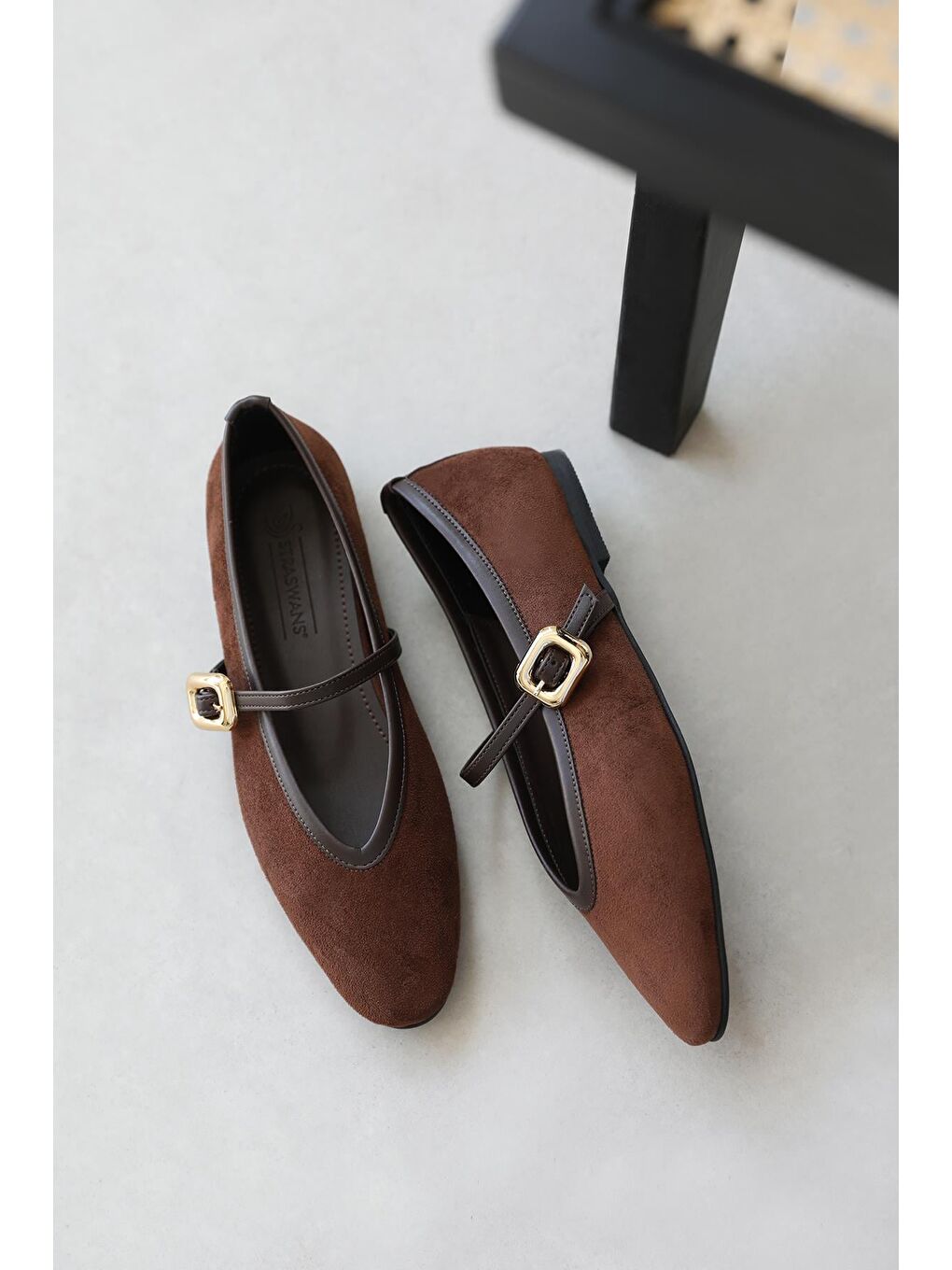 Kahverengi Stony Kadın Toka Detay Süet Babet Kahve