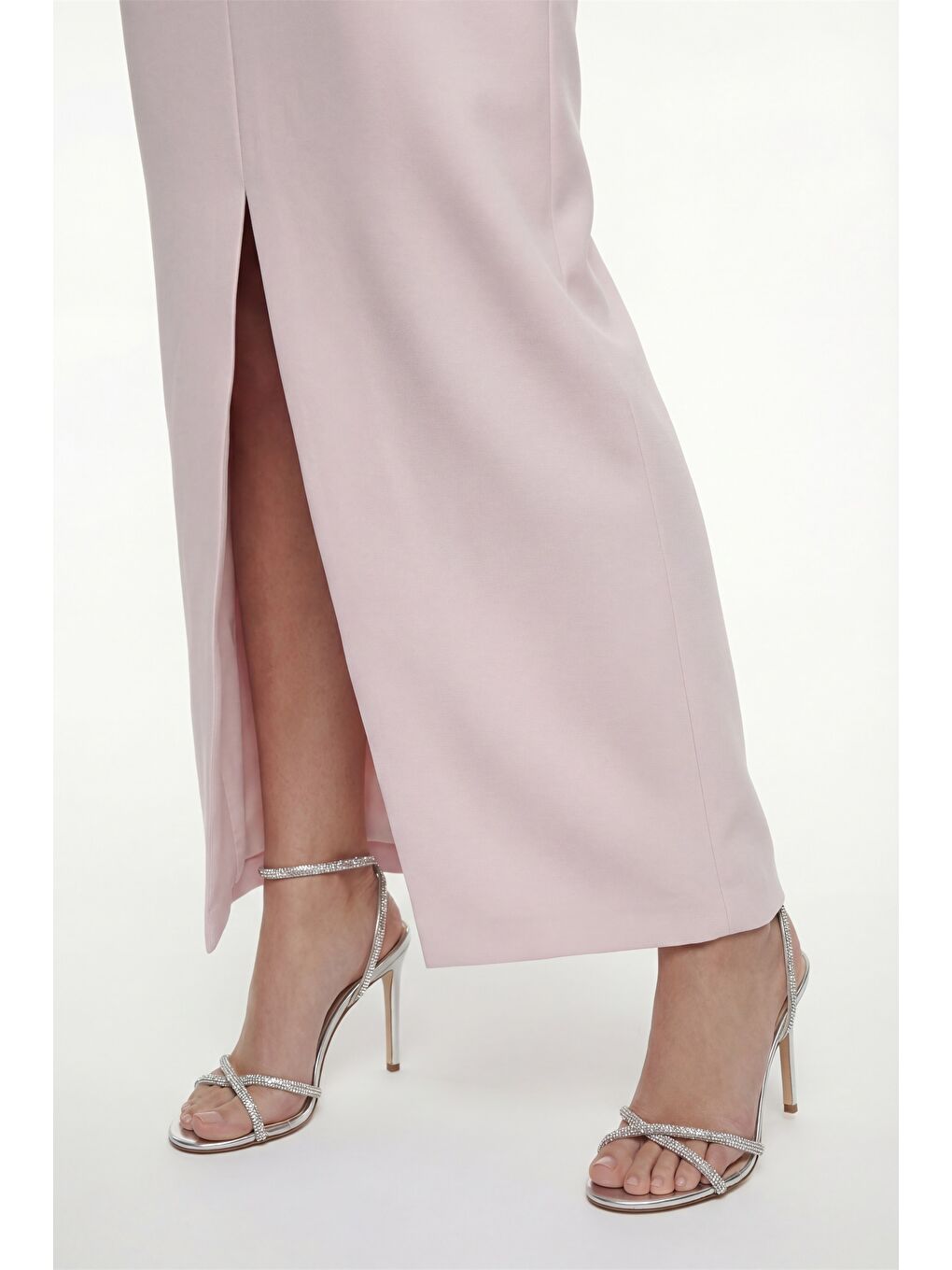 Pembe Kadın Pudra Yırtmaçlı Aksesuar Detay Maxi Abiye Elbise-2