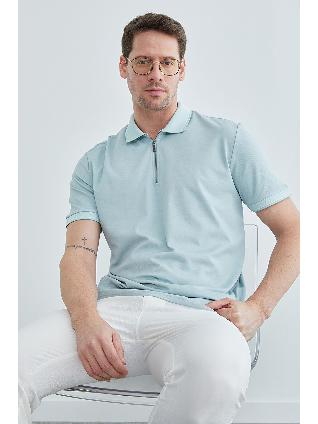 Yeşil Yarım Fermuarlı Polo Yaka Tişört-2