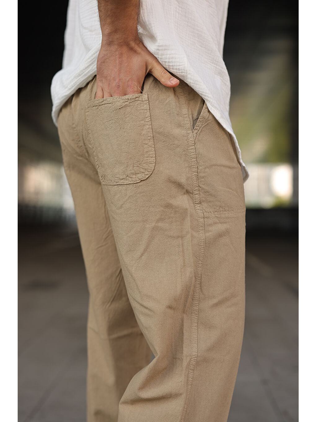 Kahverengi Erkek Trend Basic Bol Paça S.Kahve Baggy Keten Pantolon-2