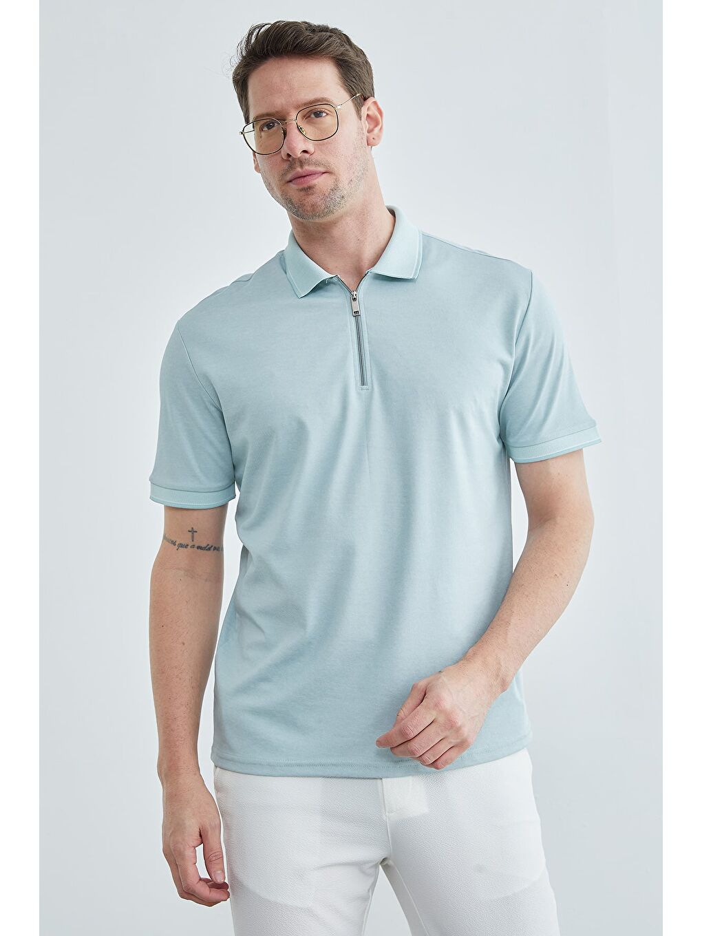 Yeşil Yarım Fermuarlı Polo Yaka Tişört-3