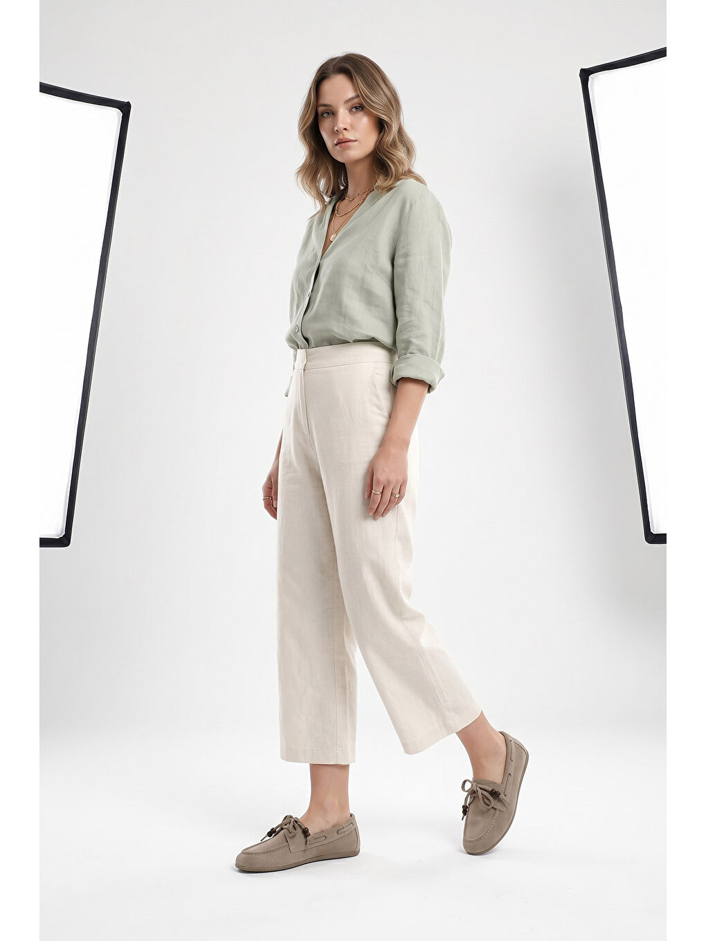 Bej Kadın KUM Bağcıklı Hakiki Deri Comfort Ayakkabı-2