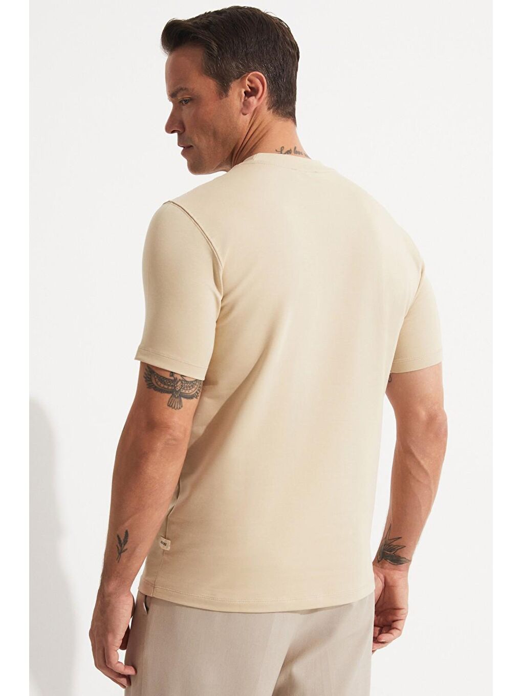 Bej Erkek Regular Fit Baskılı Bisiklet Yaka Tişört-3