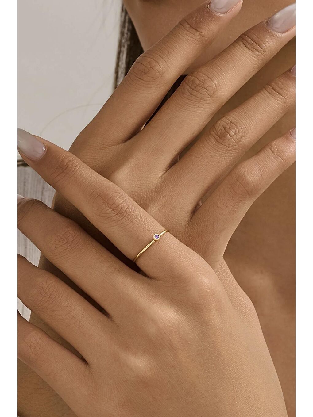Lila Çelik - 18K Altın Kaplama Minimal Yüzük