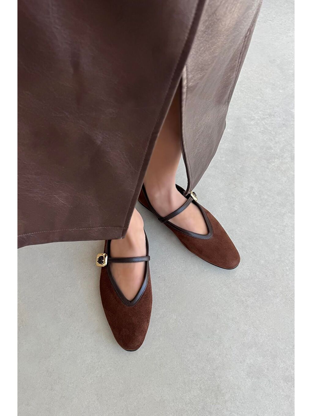 Kahverengi Stony Kadın Toka Detay Süet Babet Kahve-1