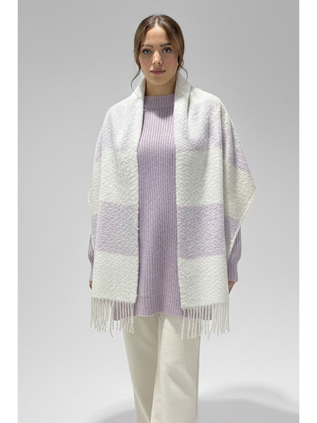 Kadın Yumuşak Dokulu Kalın Şal Atkı 15951 - Lila