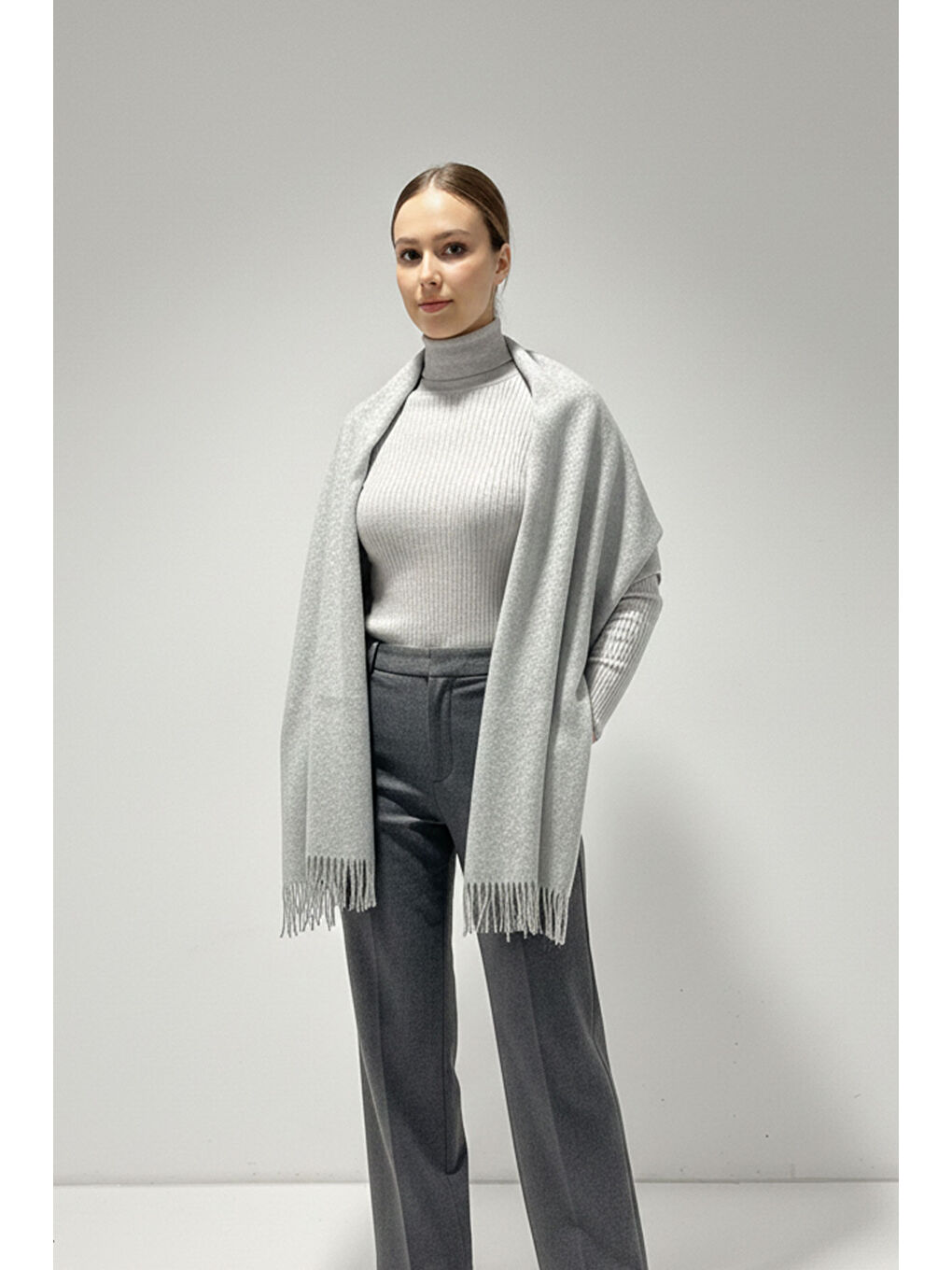 Kadın Yumuşak Dokulu Kalın Şal Atkı 15951 - Gri