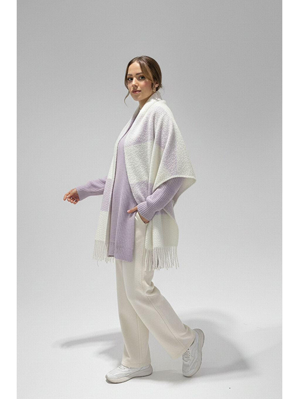 Kadın Yumuşak Dokulu Kalın Şal Atkı 15951 - Lila-1