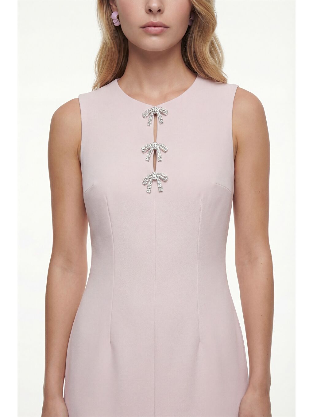 Pembe Kadın Pudra Yırtmaçlı Aksesuar Detay Maxi Abiye Elbise-3