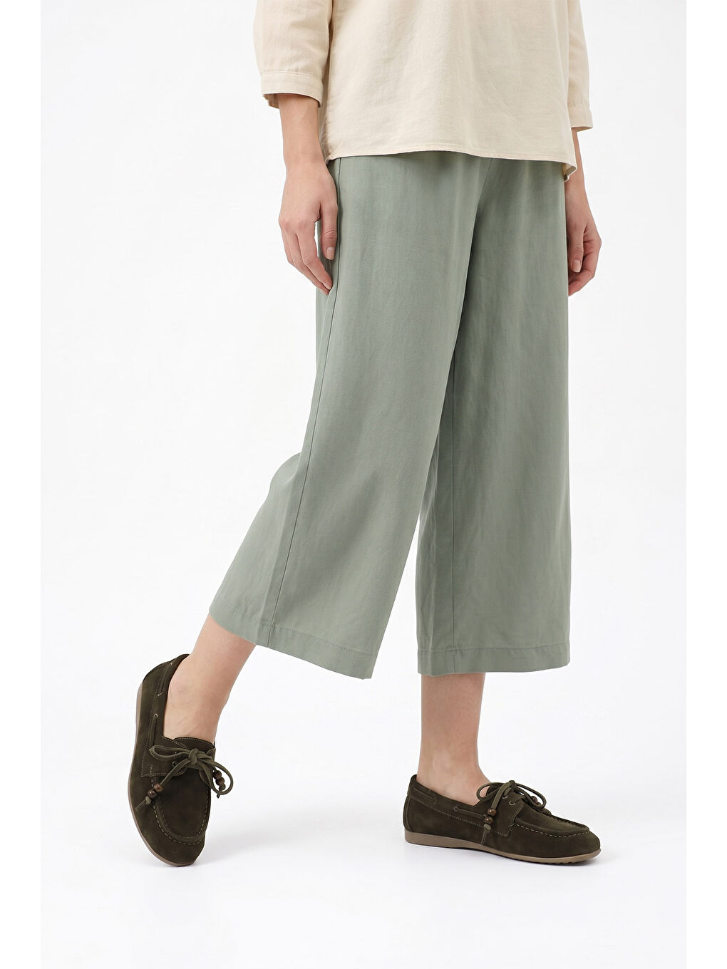 Yeşil Kadın YEŞİL Bağcıklı Hakiki Deri Comfort Ayakkabı-2