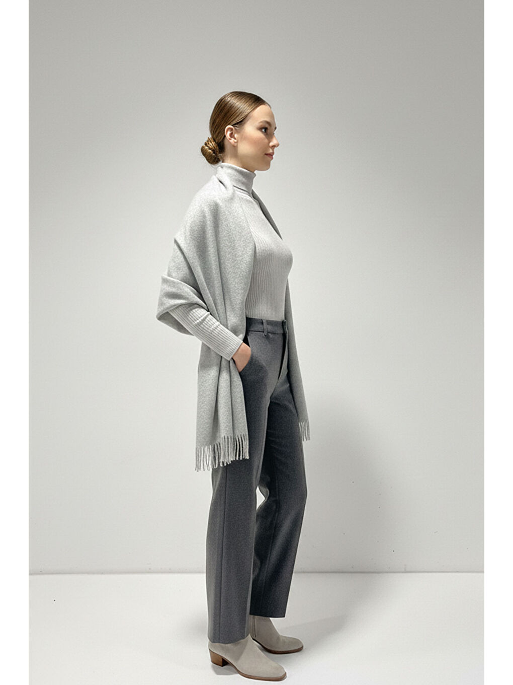 Kadın Yumuşak Dokulu Kalın Şal Atkı 15951 - Gri-1
