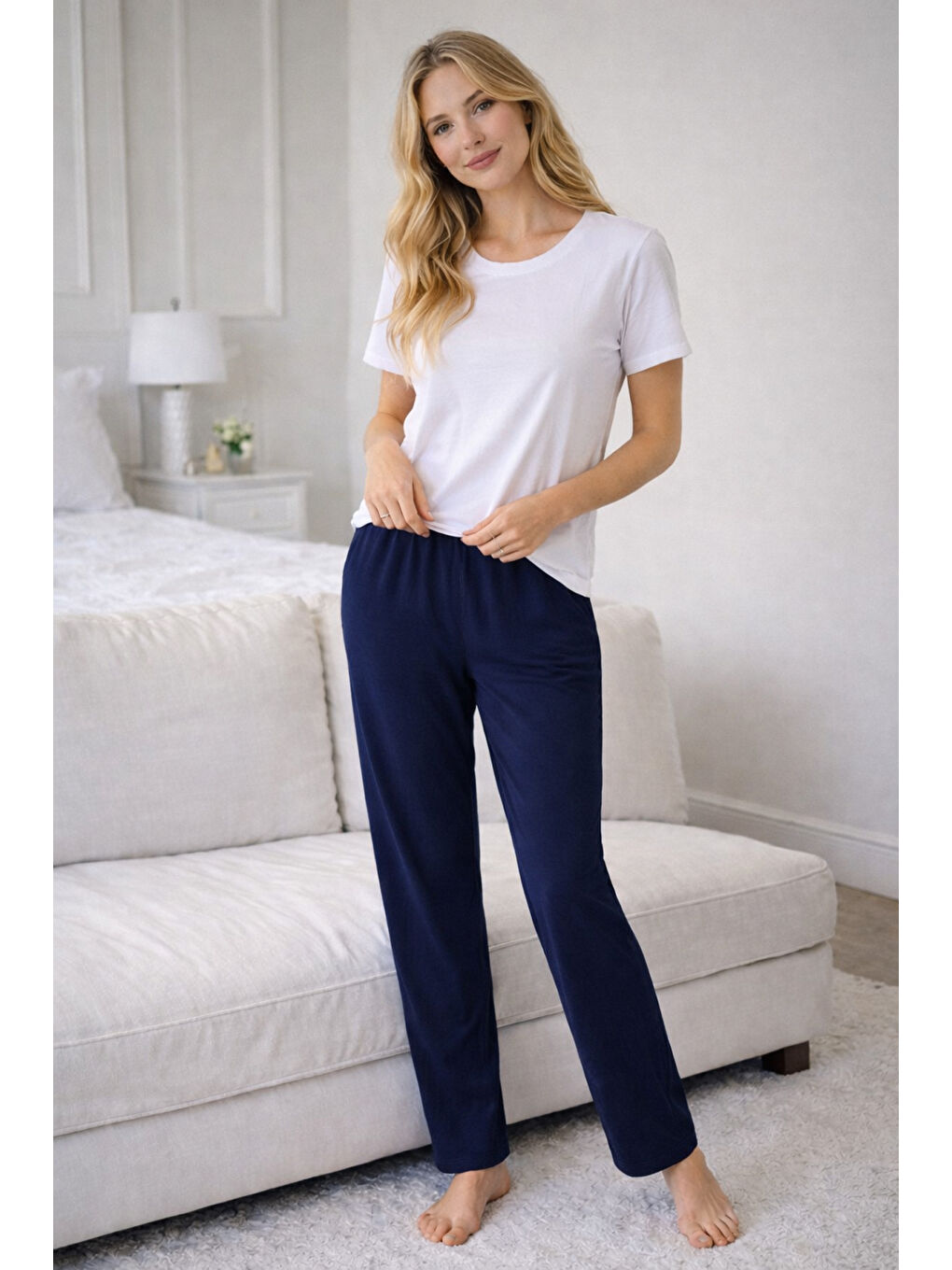 Kadın Penye Kumaş Tek Pijama Alt 09 Lacivert-1