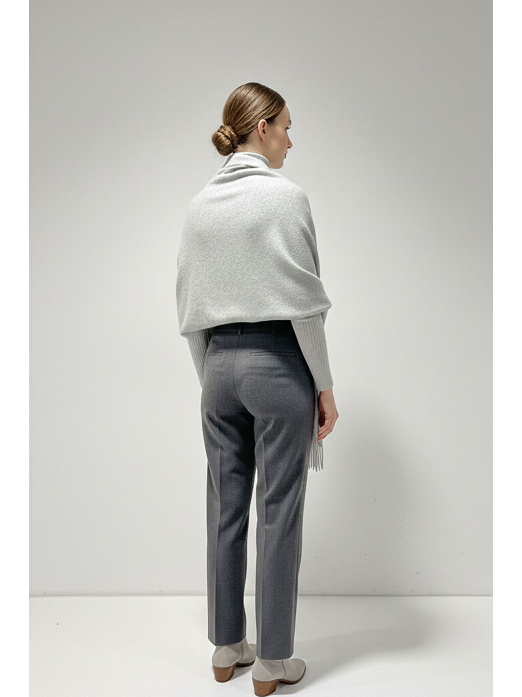 Kadın Yumuşak Dokulu Kalın Şal Atkı 15951 - Gri-2