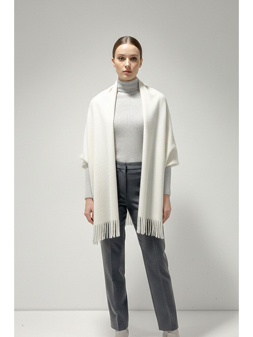 Kadın Yumuşak Dokulu Kalın Şal Atkı 15951 - B.Beyaz