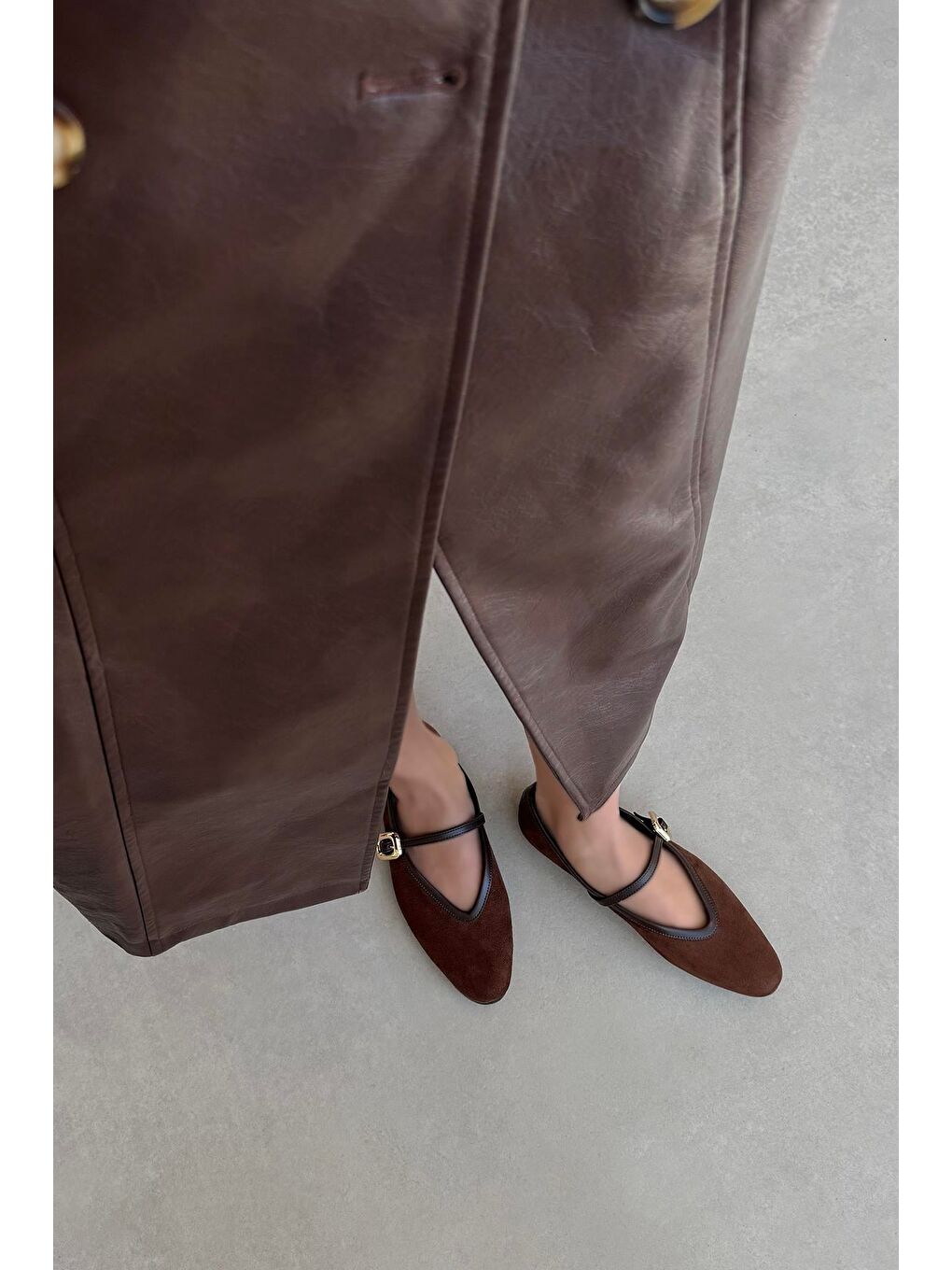 Kahverengi Stony Kadın Toka Detay Süet Babet Kahve-3