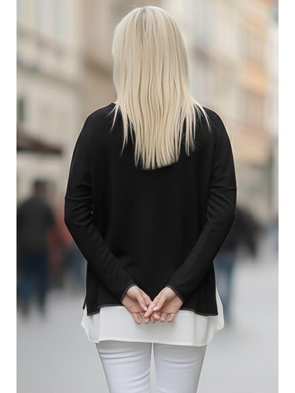 Siyah Havuz Yaka Uzun Kol İnce İkili Set Kolyeli Casual Oversize Triko Bluz 70 74-2