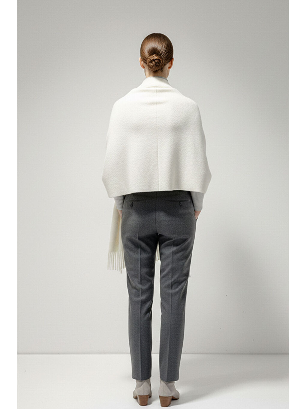 Kadın Yumuşak Dokulu Kalın Şal Atkı 15951 - B.Beyaz-2