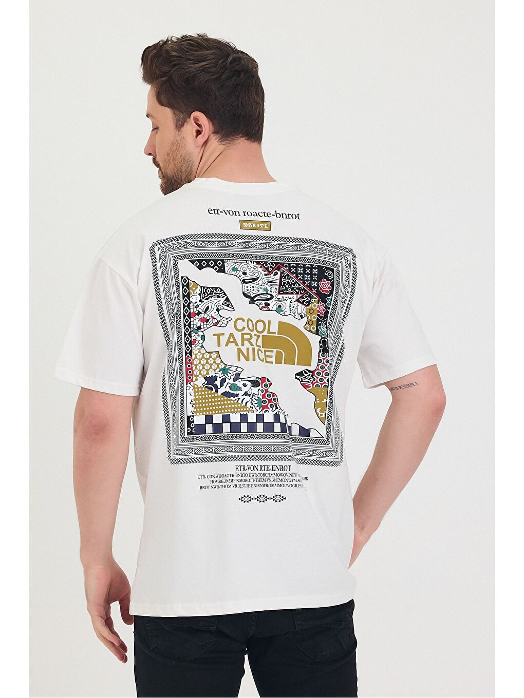 Beyaz Bisiklet Yaka Cool Tarz Nice Baskılı Oversize Salaş Unisex Tişört-3