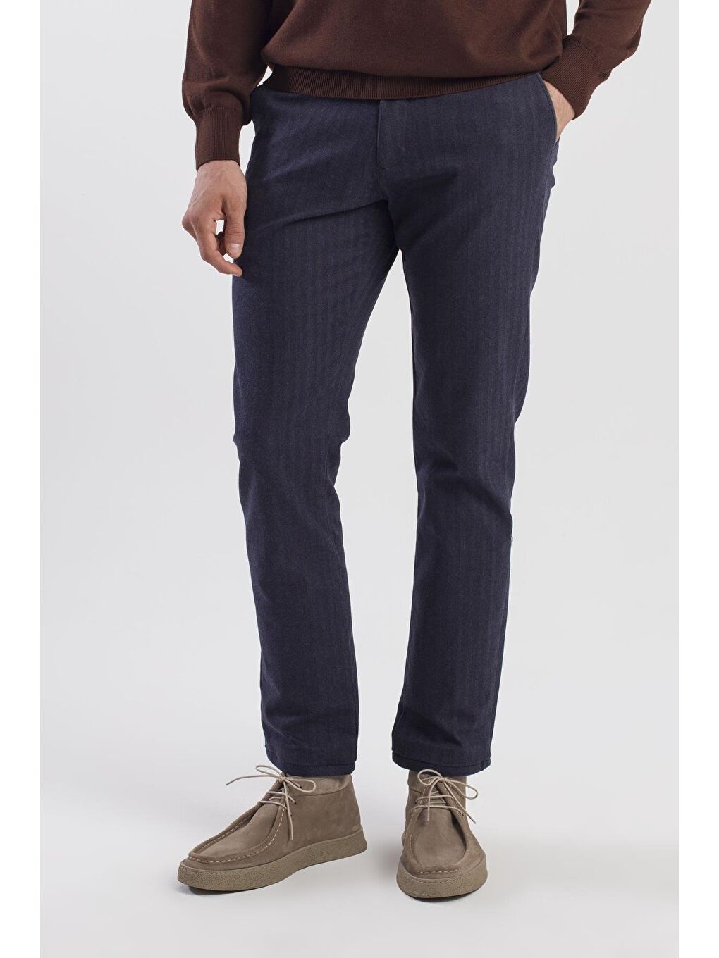 Lacivert Comfort Fit Pamuklu Yan Cep Pantolon-1