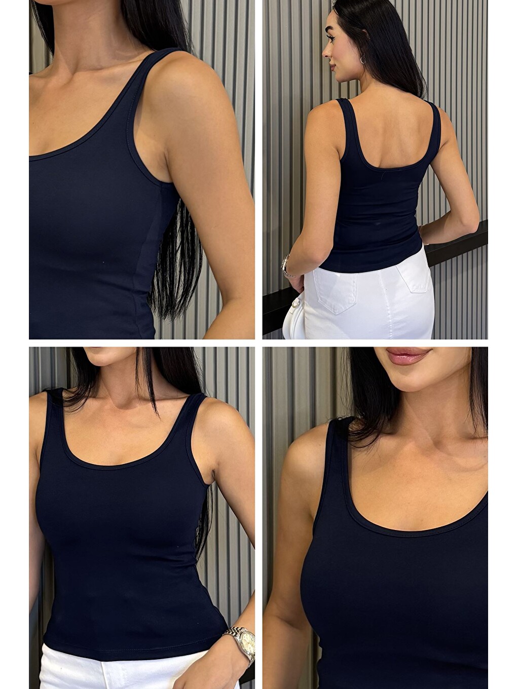 Lacivert Kadın Kalın Askılı Elastanlı Bluz Atlet-2