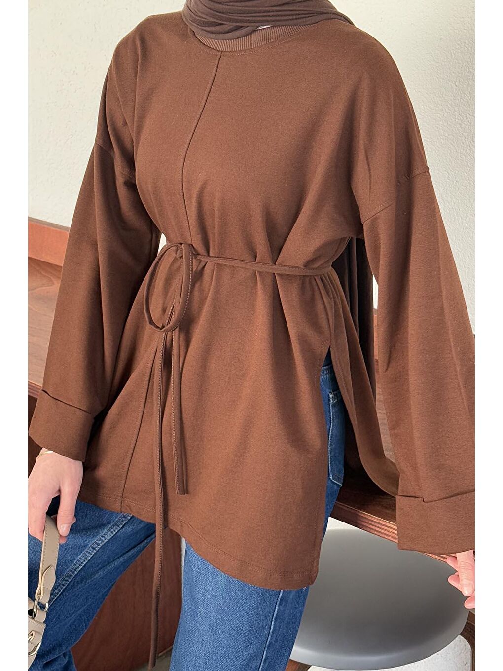 Yırtmaç Detaylı Sweat Acı Kahverengi-2