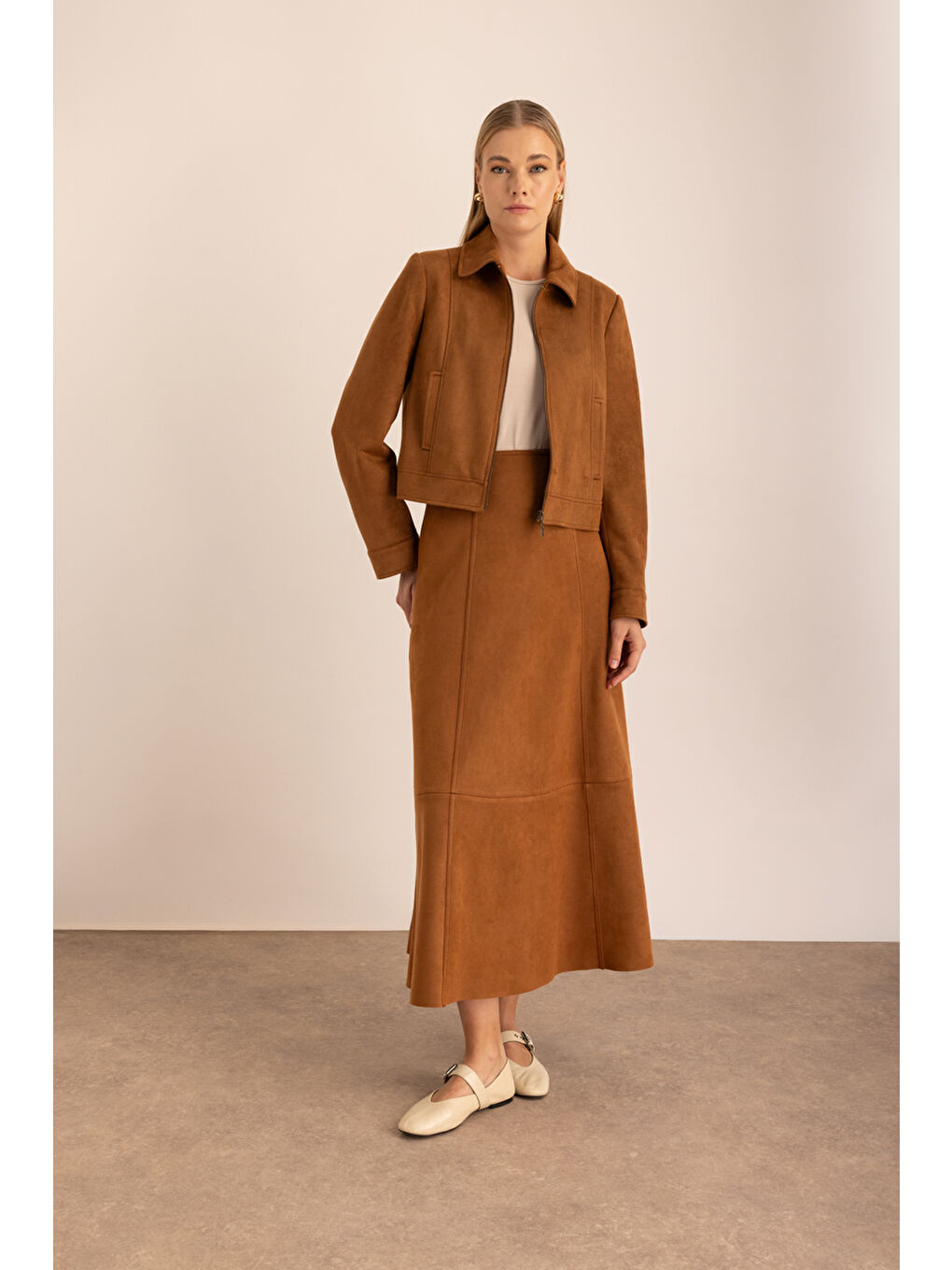 Kahverengi Fermuarlı Süet Kutu Ceket-1