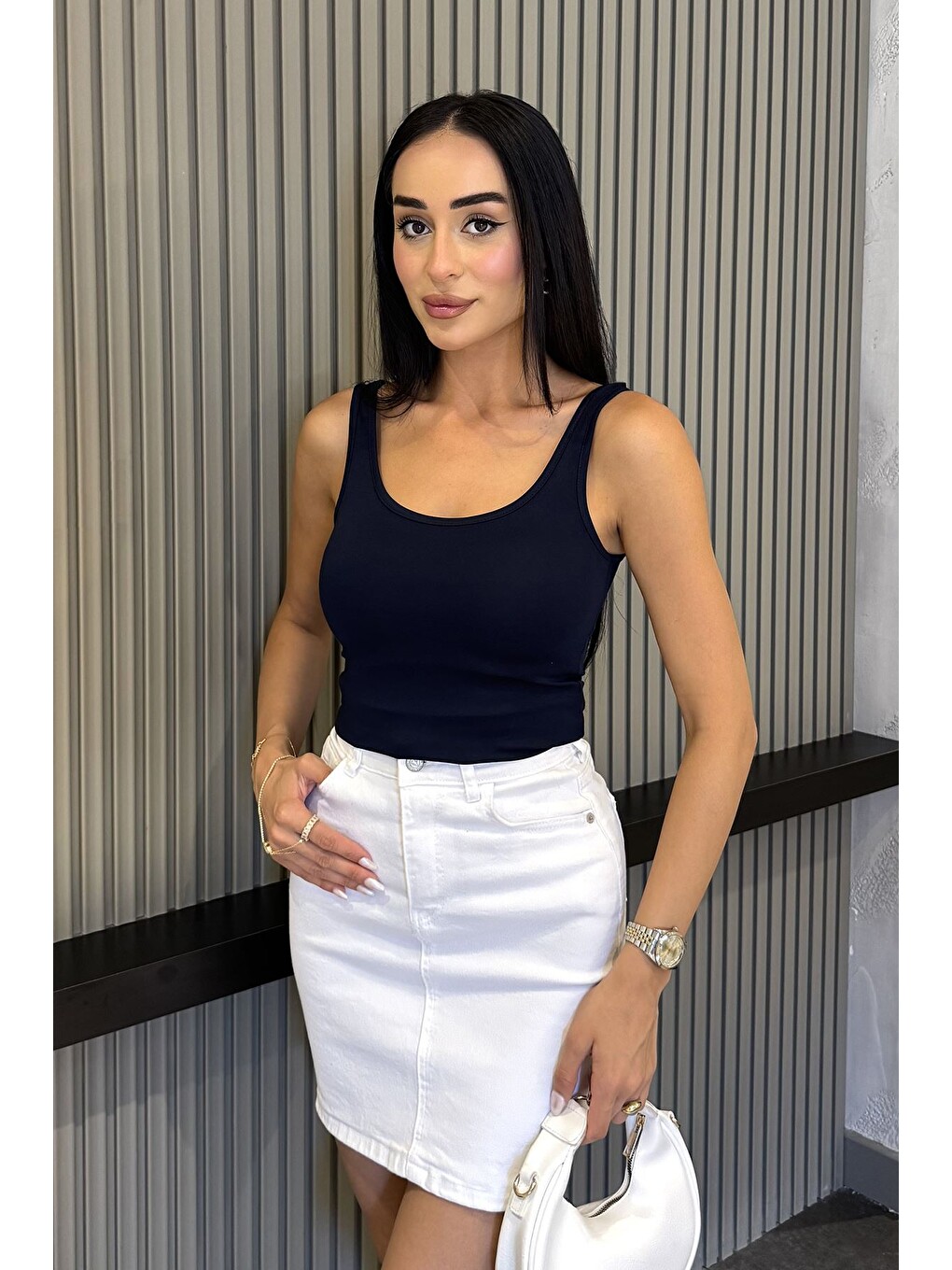 Lacivert Kadın Kalın Askılı Elastanlı Bluz Atlet-4