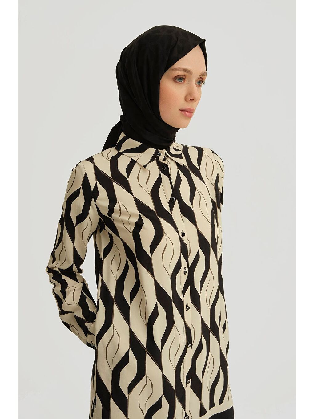 Ekru Desenli Viskon Takım 25Yt601 Siyah - Beyaz-2