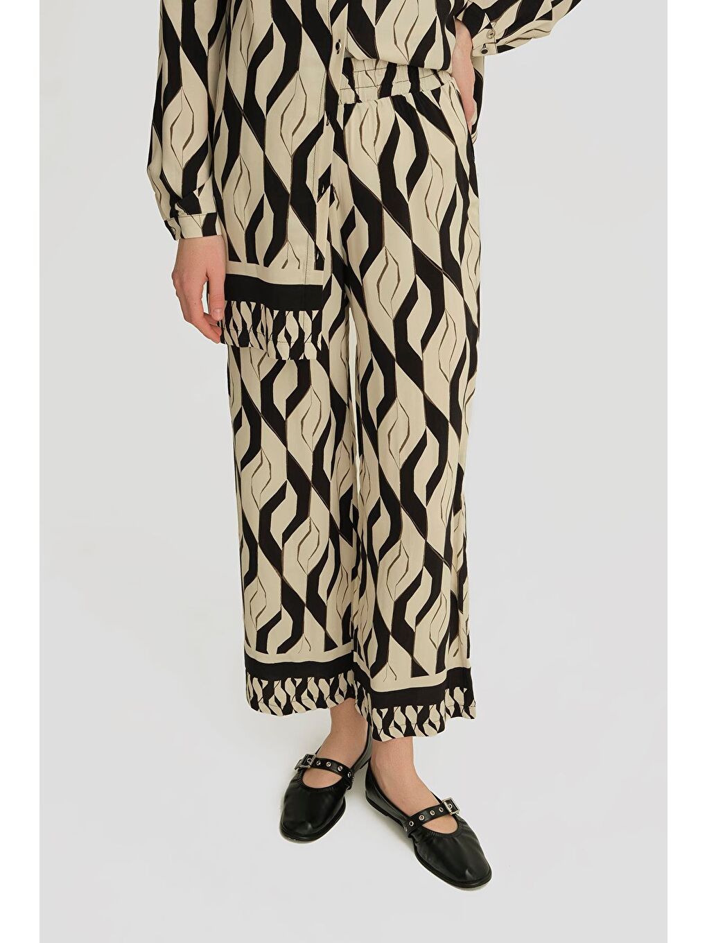 Ekru Desenli Viskon Takım 25Yt601 Siyah - Beyaz-3