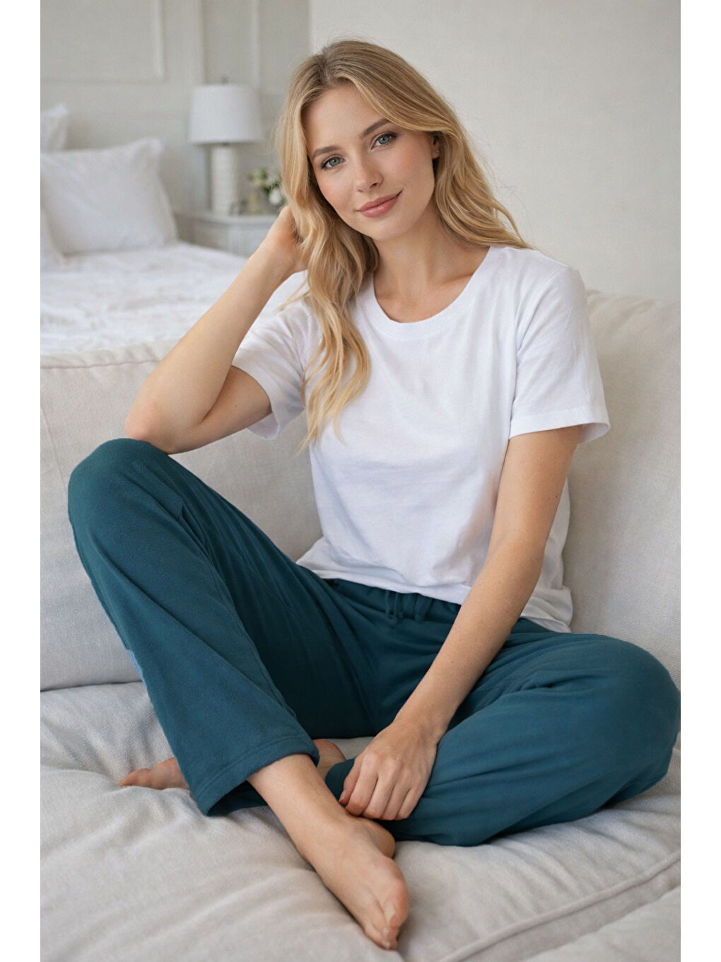 Kadın Penye Kumaş Tek Pijama Alt 15 Petrol-1