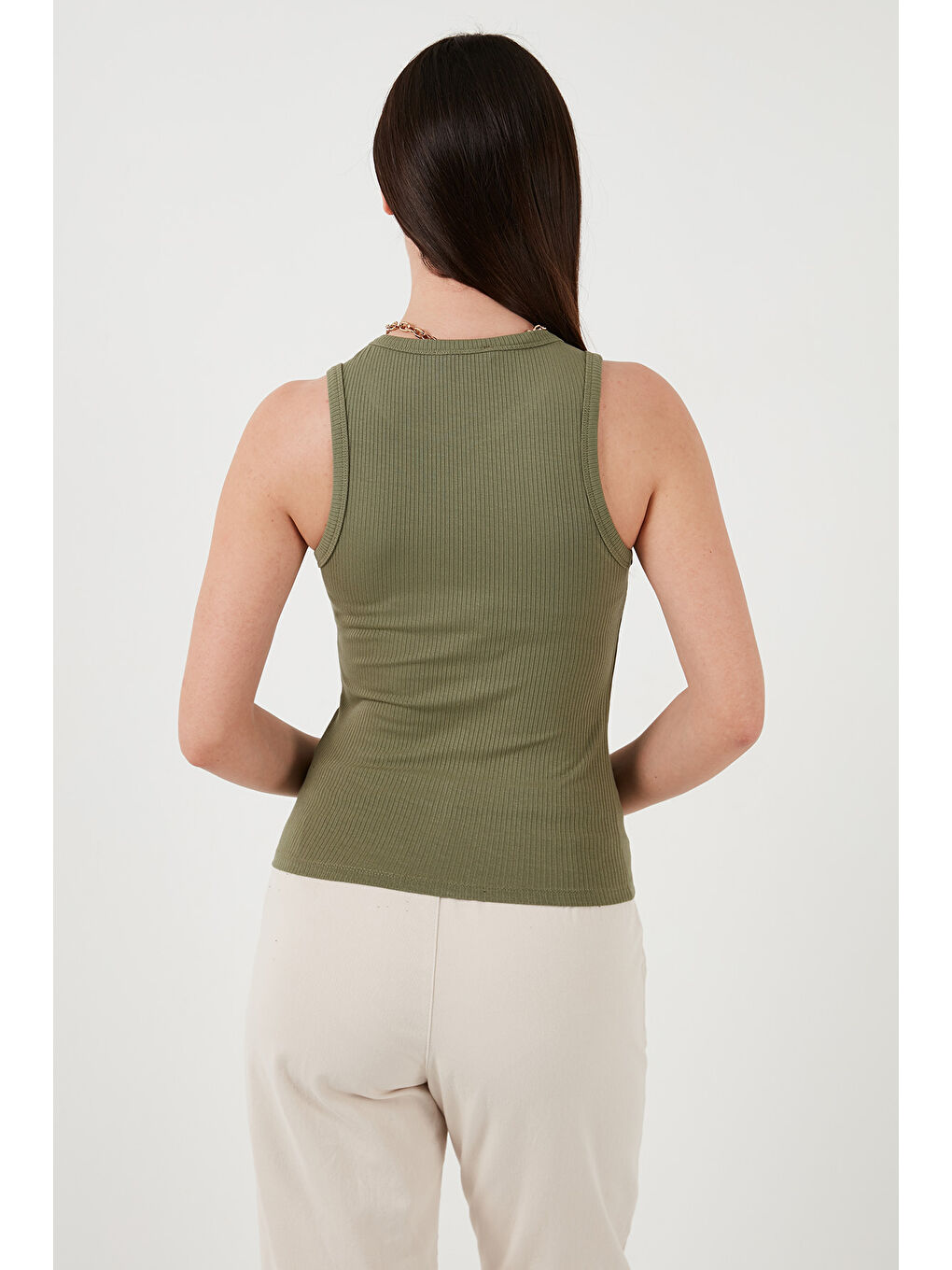 Haki Slim Fit Halter Yaka Fitilli Atlet 25Y0479K1-3