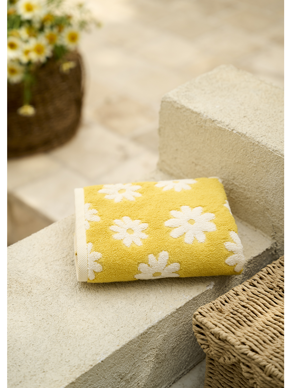 %100 Pamuk Daisy Jakarlı El Havlusu Sarı (30x50 cm)-1