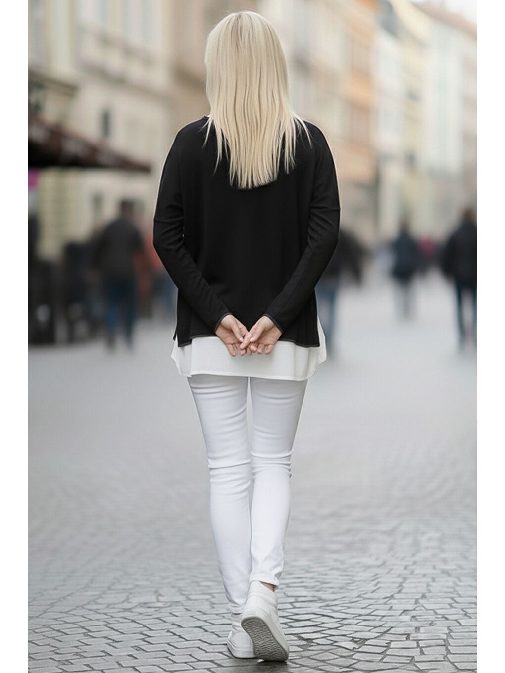 Siyah Havuz Yaka Uzun Kol İnce İkili Set Kolyeli Casual Oversize Triko Bluz 70 74-5