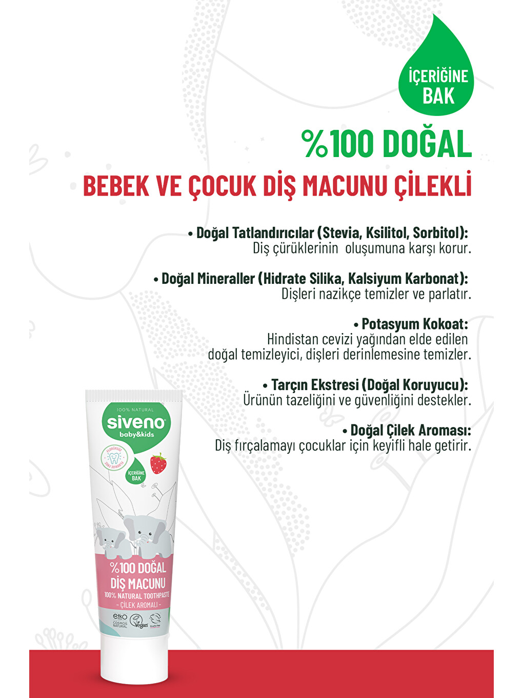 %100 Doğal Diş Macunu Bebek ve Çocuk İçin Çilekli Aromalı Florürsüz 50 ml-1