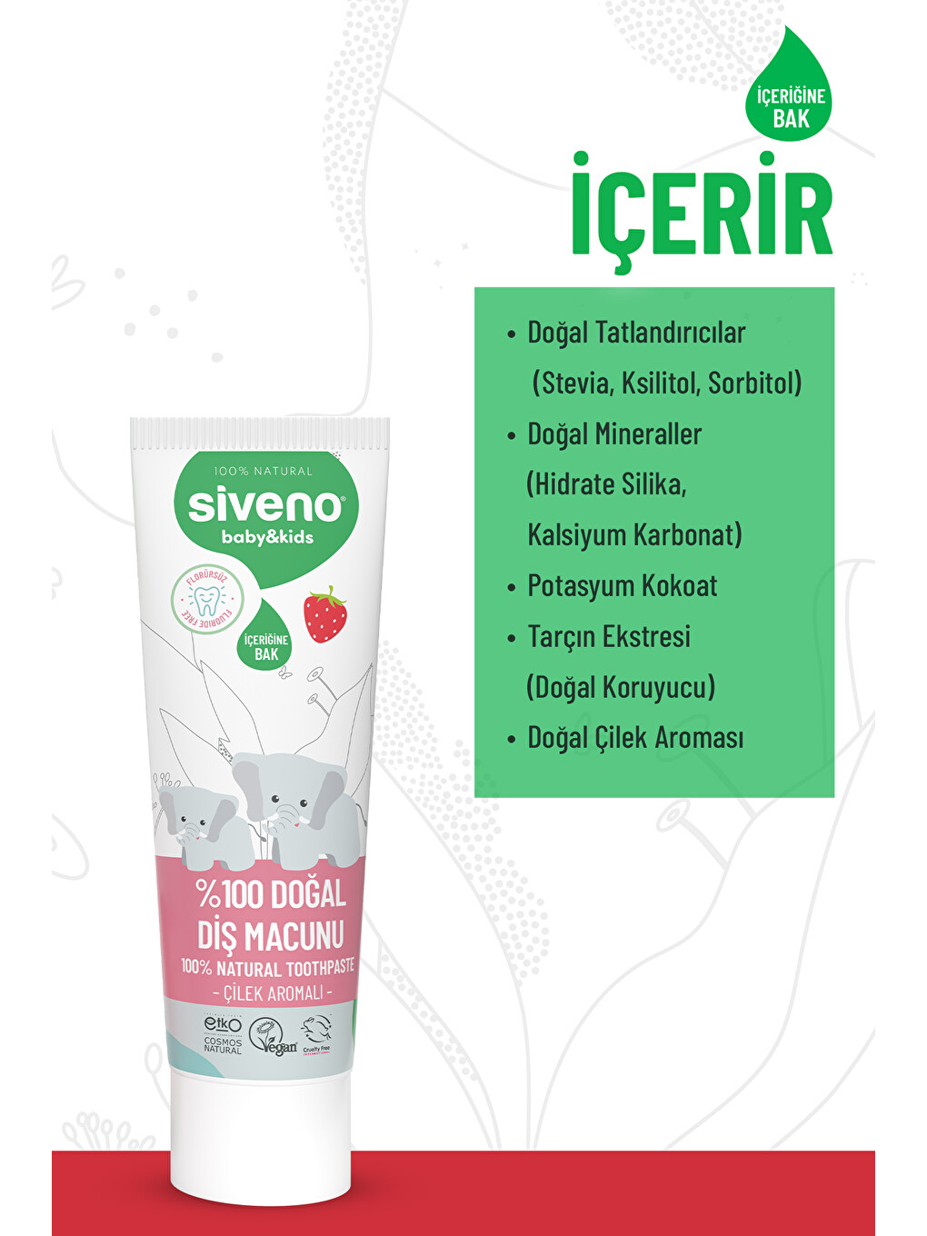 %100 Doğal Diş Macunu Bebek ve Çocuk İçin Çilekli Aromalı Florürsüz 50 ml-2