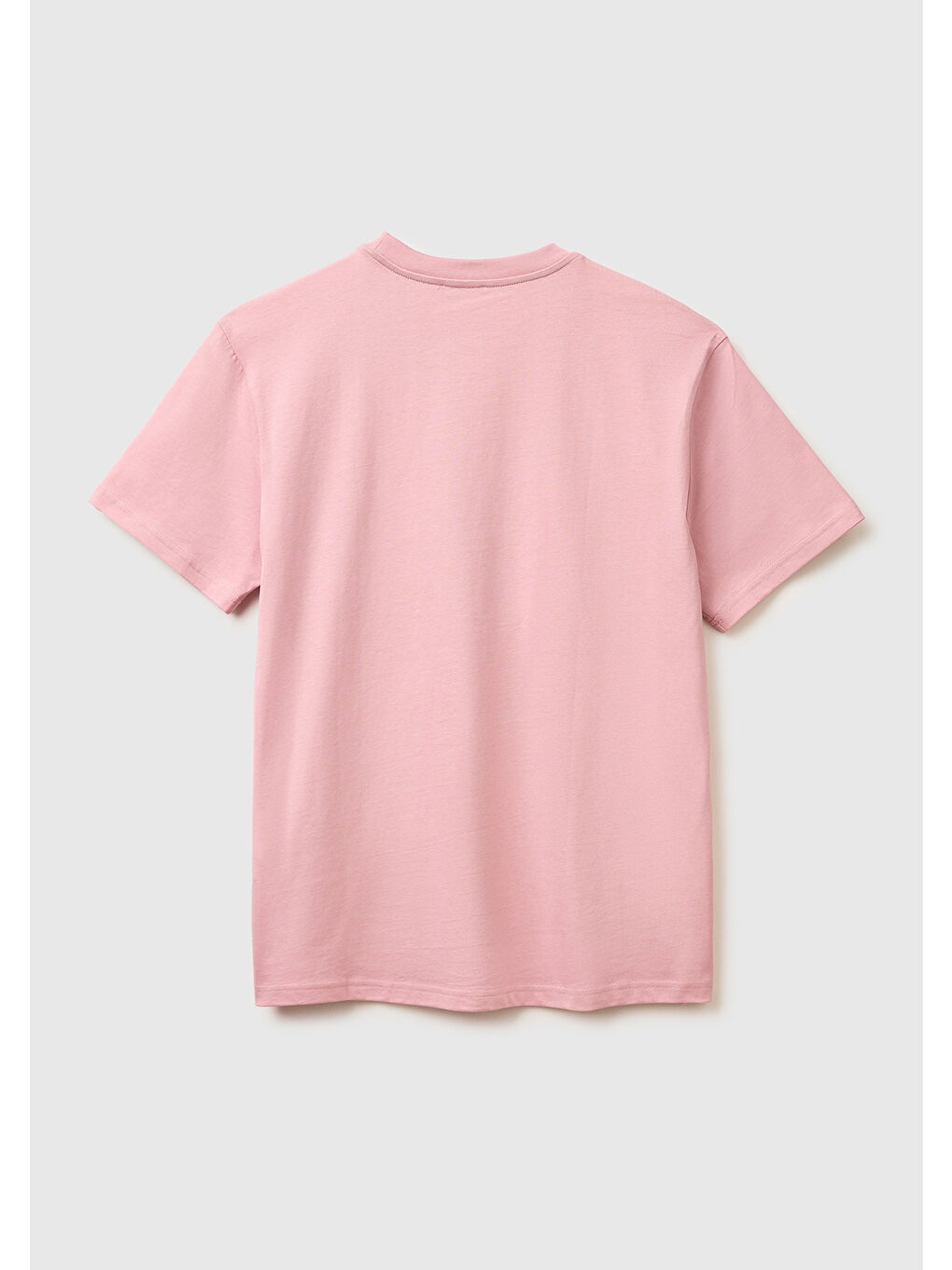 Erkek Pembe %100 Pamuk Benetton Logolu Bisiklet Yaka T-Shirt-1