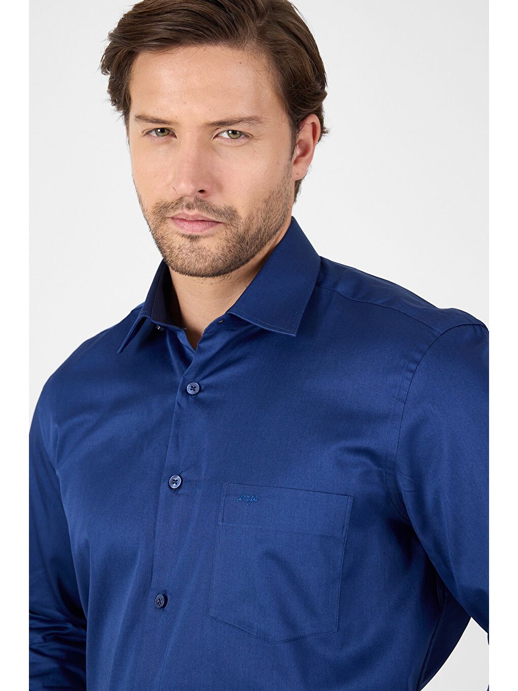 Lacivert Sert Yaka Düz Classic %100 Pamuk Comfort Fit Büyük Beden Gömlek 1004250323-1