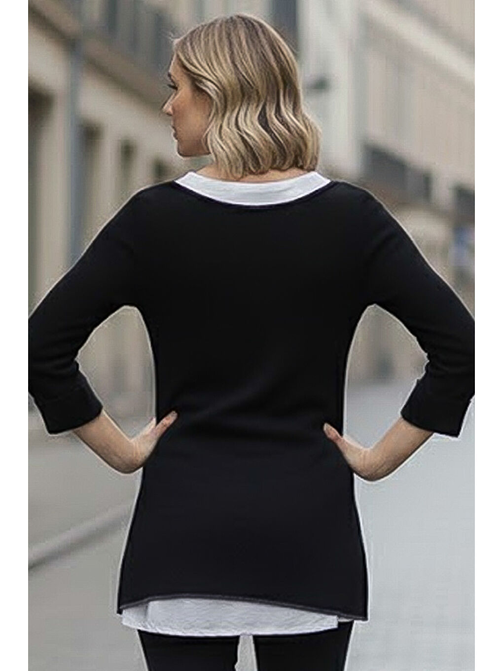 Siyah Havuz Yaka Uzun Kol İnce İkili Set Kolyeli Casual Oversize Triko Bluz 70 74-6