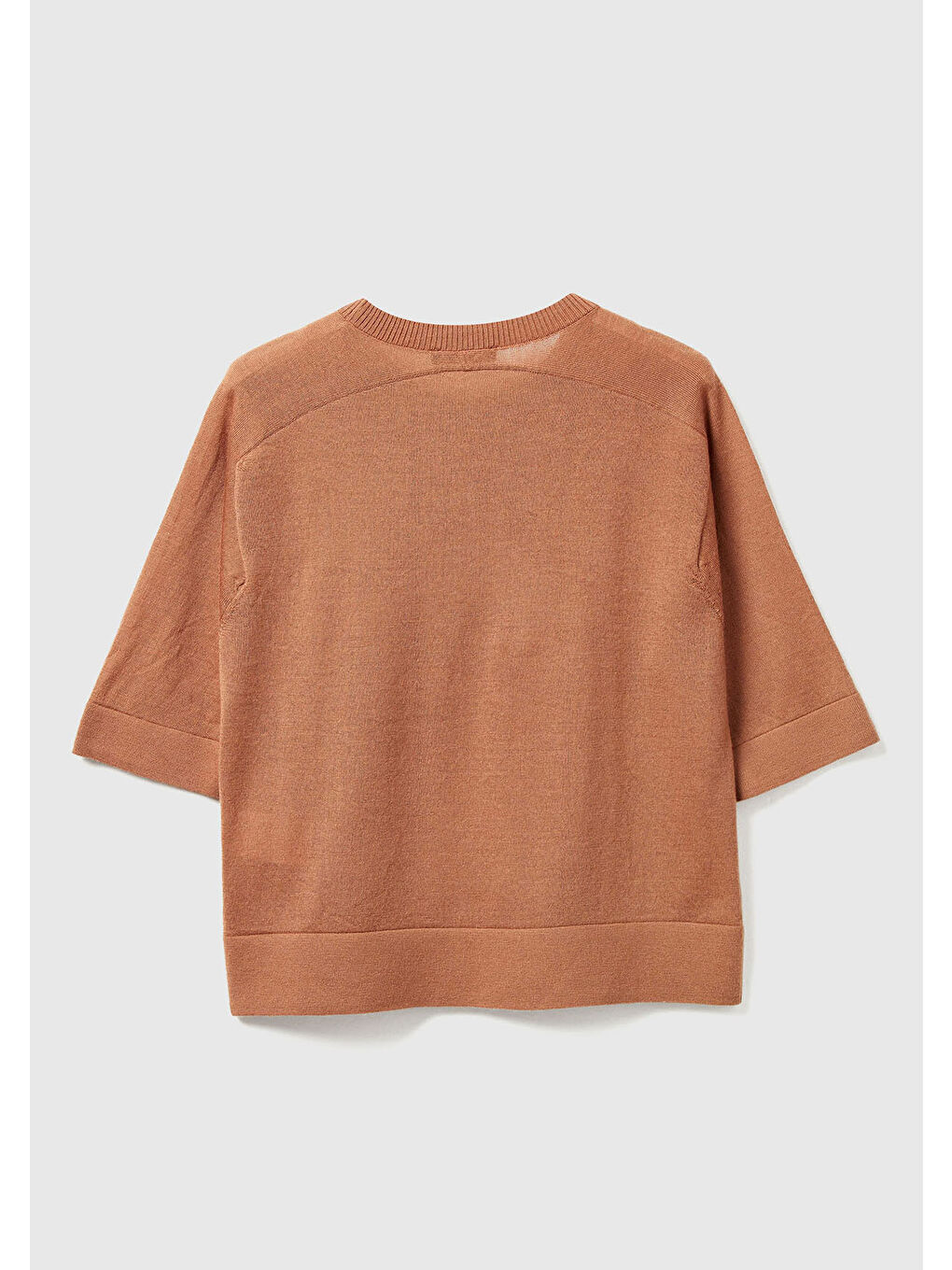 Kahverengi Kadın Taba  %100 Yün Bisiklet Yaka Kısa Kollu Kazak-3