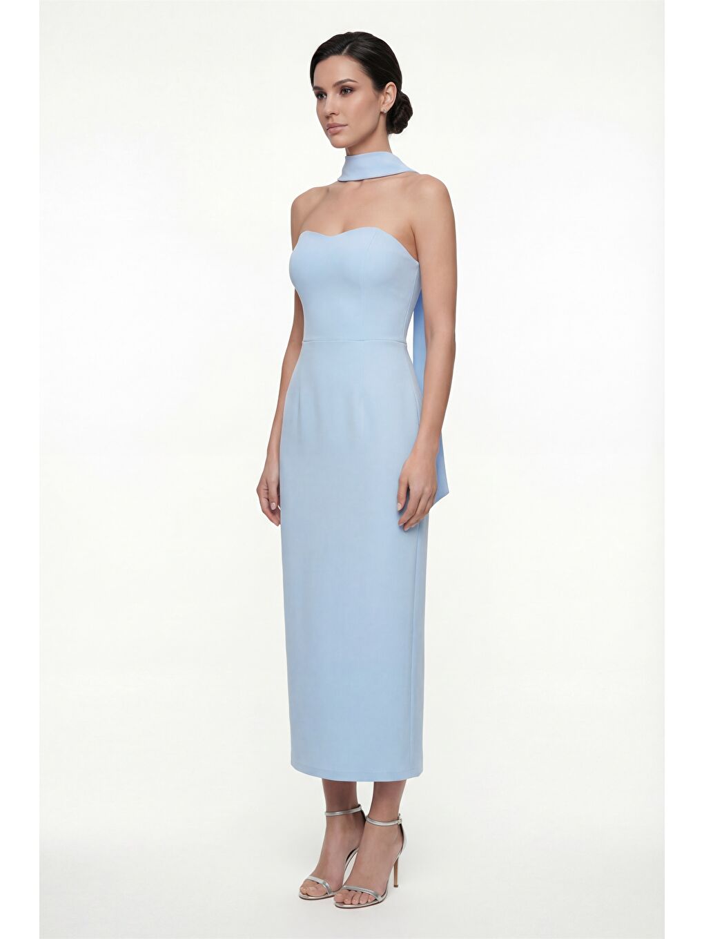 Kadın Bebe Mavi Şal Yaka Midi Söz Nişan Nikah Abiye Elbise-1