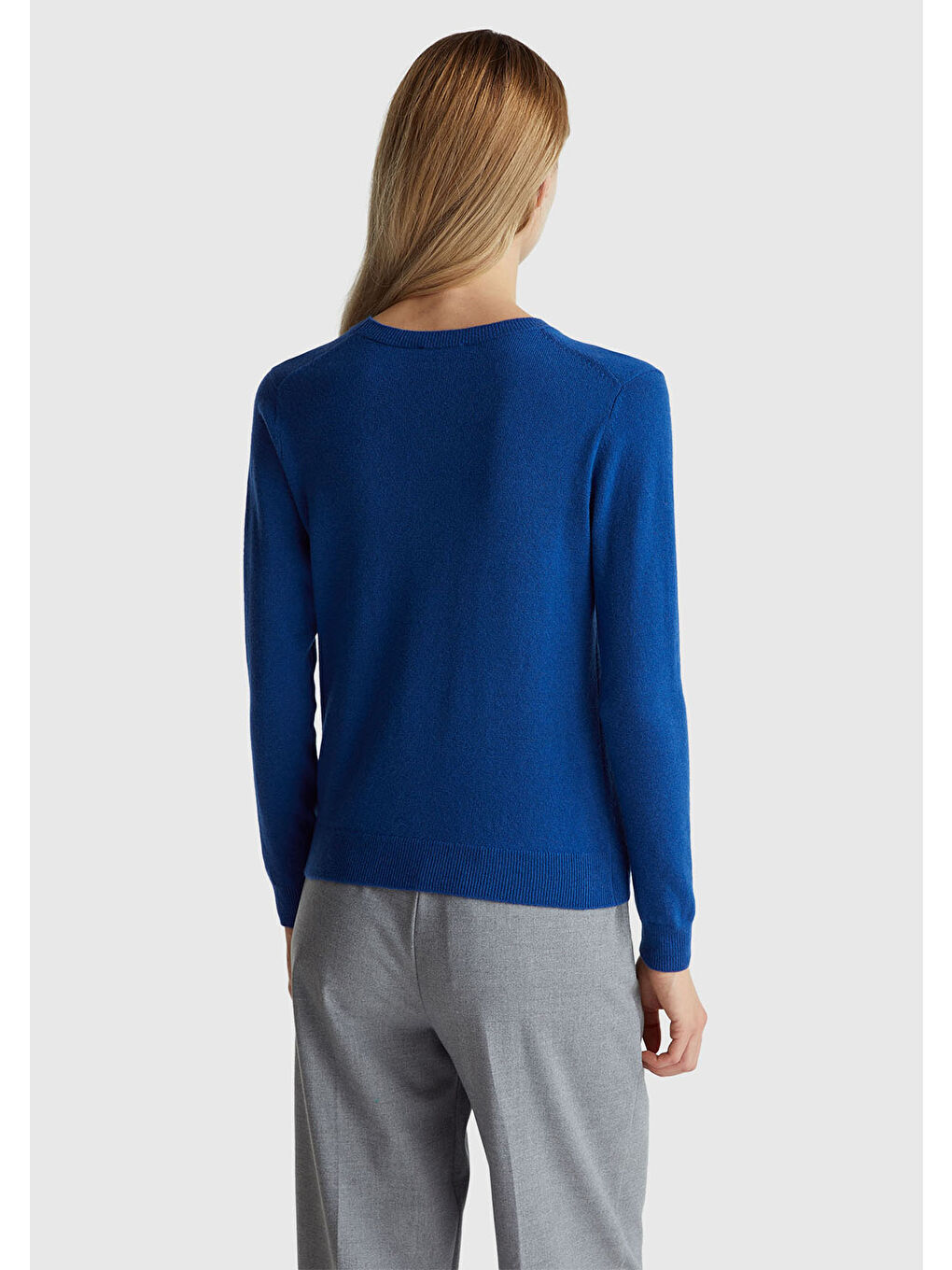 Kadın Koyu Mavi %100 Merino Bisiklet Yaka Kazak-2